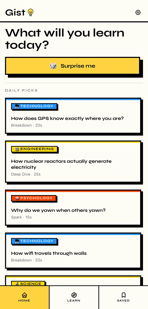 Gist Home Screen